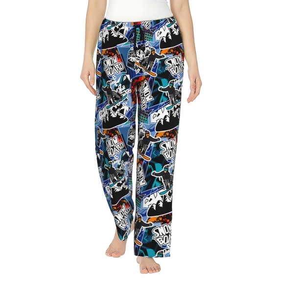Uemuo colorful snow board Pattern Women's Wide Leg Palazzo Lounge Pants with Pockets Light Weight Loose Comfy Casual Pajama Pants-Small