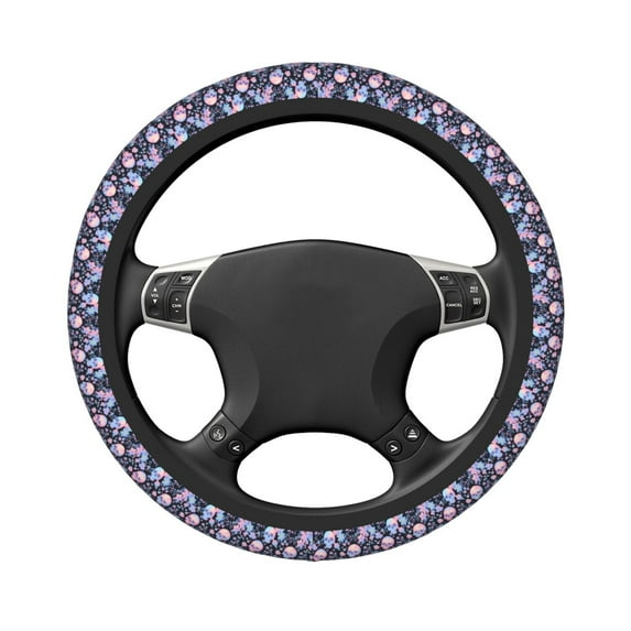 Uemuo cool Skull flower Printed Car Elastic Steering Wheel Cover - Universal Car Accessory for Diverse Cars Anti-Slip, and Comfortable- 15"