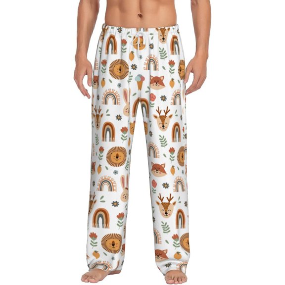 Uemuo cute Rainbow Animal Pattern Men's Wide Leg Palazzo Lounge Pants with Pockets Light Weight Loose Comfy Casual Pajama Pants-Large