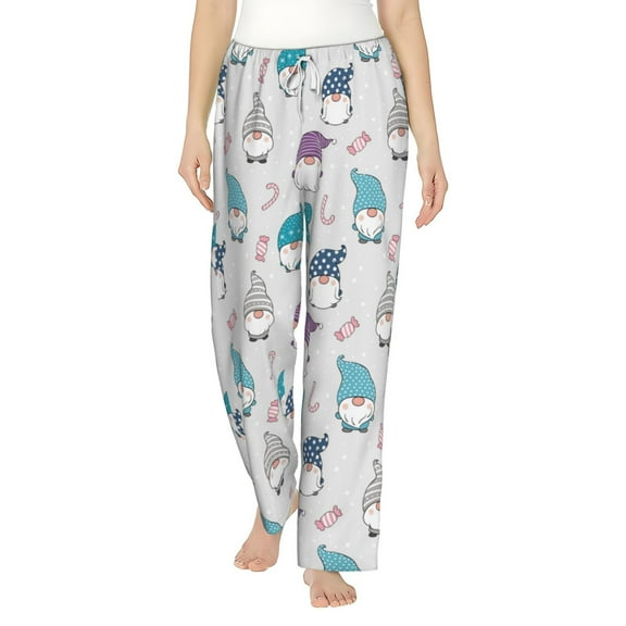 Uemuo cute winter Gnome Pattern Women's Wide Leg Palazzo Lounge Pants with Pockets Light Weight Loose Comfy Casual Pajama Pants-Small