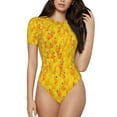 thumbnail image 1 of Uemuo duck floating in the pool Pattern Women's One Piece Short Sleeve Swimsuit Rash Guard Surfing Modest Quick-drying Swimsuit Beach Essentials-Small, 1 of 7