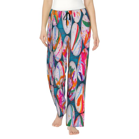Uemuo eggs Pattern Women's Wide Leg Palazzo Lounge Pants with Pockets Light Weight Loose Comfy Casual Pajama Pants-Small