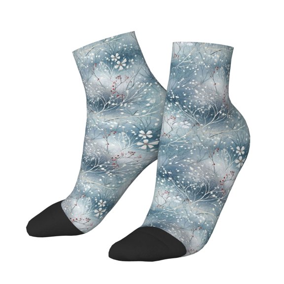 Uemuo enchanted winter snowflake holly Printed Crew Socks, Moisture-Wicking Socks, Athletic Socks for Men Breathable Cushion Socks Casual Sport Socks for Running Traveling
