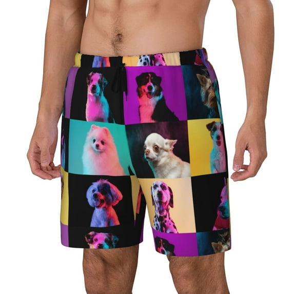 Uemuo funny dogs Pattern Mens Swim Trunks Quick Dry Board Shorts with Mesh Lining, Stretch Beach Shorts Quick Dry No-Chafing Board Shorts-X-Large