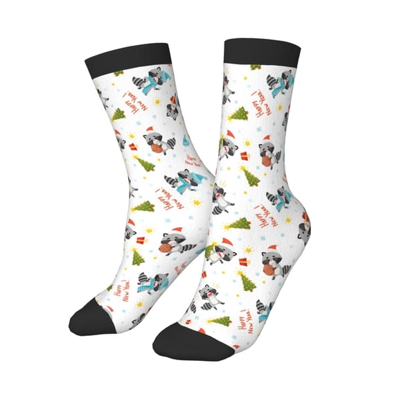 Uemuo happy new year Raccoon Printed Kids Boys Socks Seamless Crew Socks Crazy Funny Athletic Sport Socks for Children