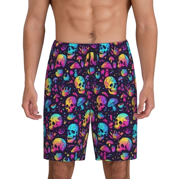 Uemuo mushroom Skull star Pattern Men's Short Pajama Pants – Soft & Breathable Lounge Shorts, Elastic Waistband with Pockets, Lightweight Sleepwear for All-Season Comfort-3X-Large