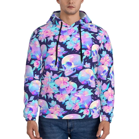 Uemuo pinkk flower crystal Skull Pattern Men's Hoodie - Casual Pullover Hoodie with Kangaroo Pocket, Stylish Hooded Sweatshirt for Everyday Wear-3X-Large