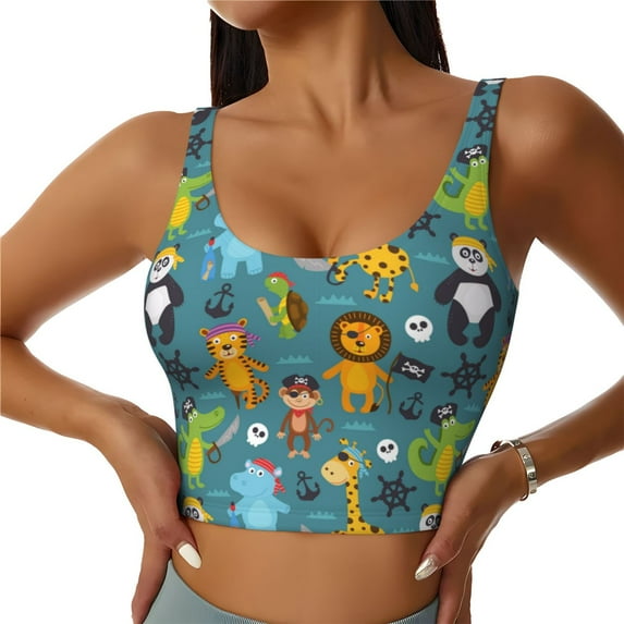 Uemuo pirates animals Pattern Women's Sports Bra - High Impact Support, Breathable, and Comfortable Athletic Bra for Running, Yoga, and Workouts-Medium
