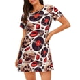 thumbnail image 1 of Uemuo record lips Skull Pattern Women’s Nightdress – Casual Sleep Shirt, Soft Relaxed Fit Short-Sleeved Cotton Sleepwear for Home, Bedtime, and Lounging, 1 of 6
