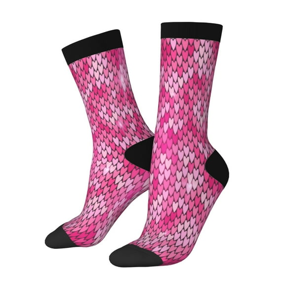 Uemuo shiny with pink heart Pattern Women's Crew Socks, Soft Durable Breathable Moisture-Wicking with Odor Control Cotton socks