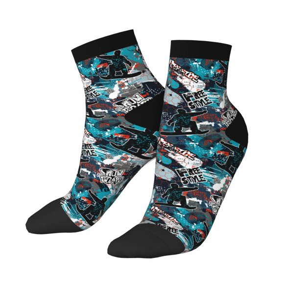 Uemuo snow board colorful Printed Crew Socks, Moisture-Wicking Socks, Athletic Socks for Men Breathable Cushion Socks Casual Sport Socks for Running Traveling