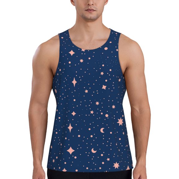Uemuo star night sky Pattern Men's Muscle Shirts Sleeveless Dry Fit Gym Workout Tank Top Lightweight Sports Tank Top Beach Tank Top, Loose-fit Sleeveless Shirt-XX-Large
