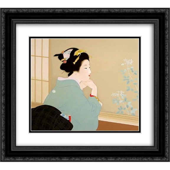 Uemura Shoen 2x Matted 24x20 Black Ornate Framed Art Print 'Young Leaves'