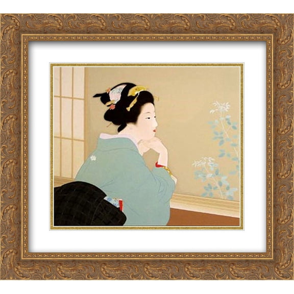 Uemura Shoen 2x Matted 24x20 Gold Ornate Framed Art Print 'Young Leaves'