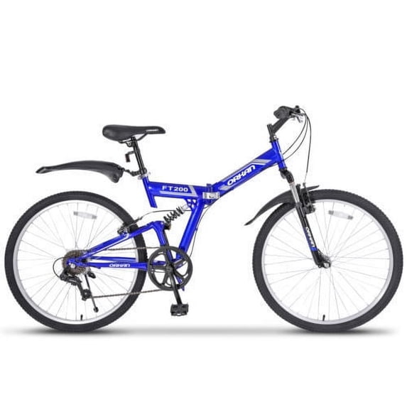 Uenjoy 26" Mountain Bike Folding Bicycle 7 Speed Shimano Hybrid Suspension School Sport,Blue