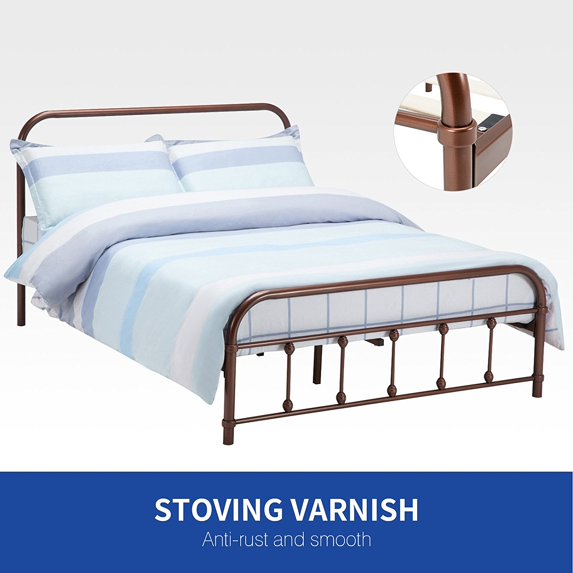 Uenjoy Metal Bed Frame / Mattress Foundation with Headboard ,Footboard ,Wooden Slat Support ,Queen