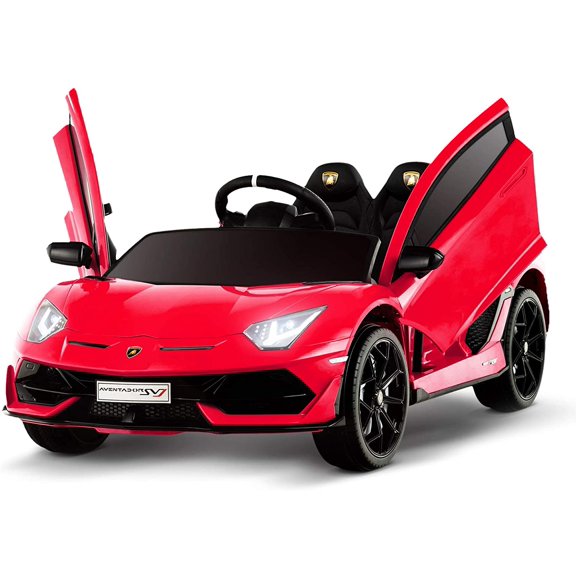 Uenjoy Red Electric 12 V Lamborghini Aventador SVJ Powered Ride-On with Remote Control
