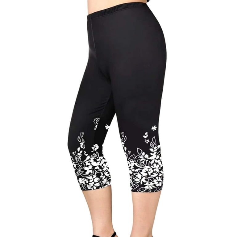 Uerlsty Plus Size Womens Floral 3/4 Length Jogging Yoga Gym Sport Bottoms  Trousers Leggings 