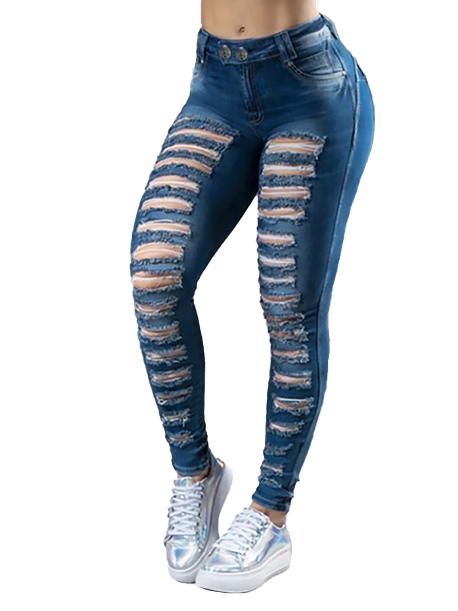 Uerlsty Women's Extreme Ripped Jeans High Waist Skinny Denim Pants
