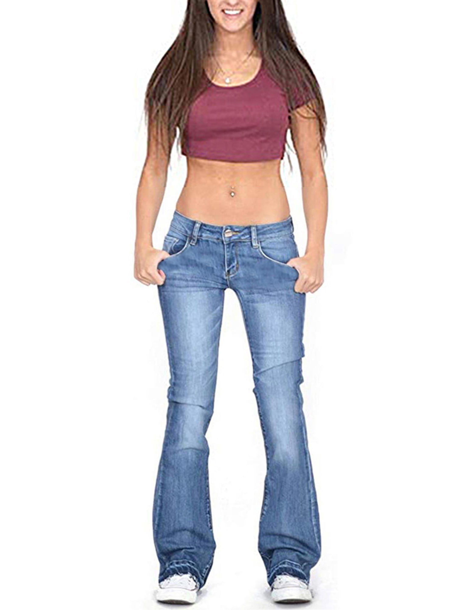 Uerlsty Women's Skinny Denim Bootcut Jeans Long Pants Ladies Low Waist  Flared Trousers