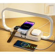 Uervoton Bedside Table Lamp Wireless Charging, Touch Control LED Table Lamp Dimmable for Bedroom USB Night Light with 5 Colors Temperatures and Clock Wooden Nightstand Lamp Modern Desk Lamp
