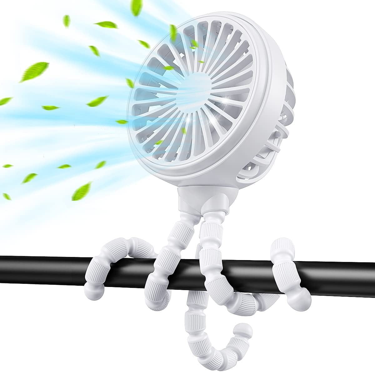 Uervoton Stroller Fan for Baby - Portable Fan Rechargeable - Battery Operated Fan - Fan for Handheld/Clip On/Car Seat/Desk/Camping(White)