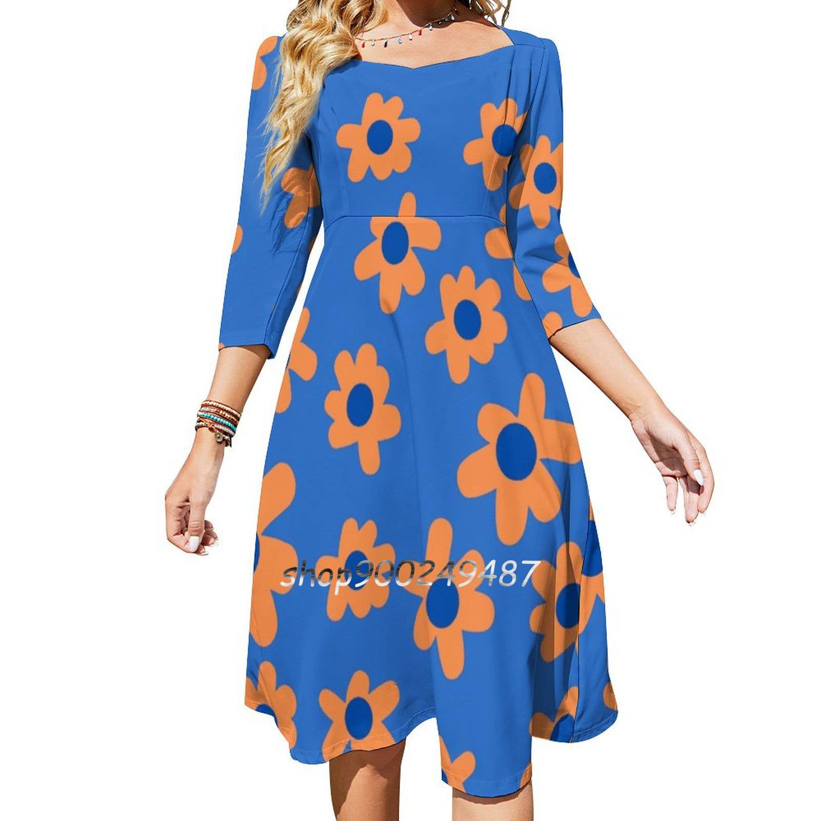 Fuchsia & Orange Tropical Floral Square Neck Dress main image 1