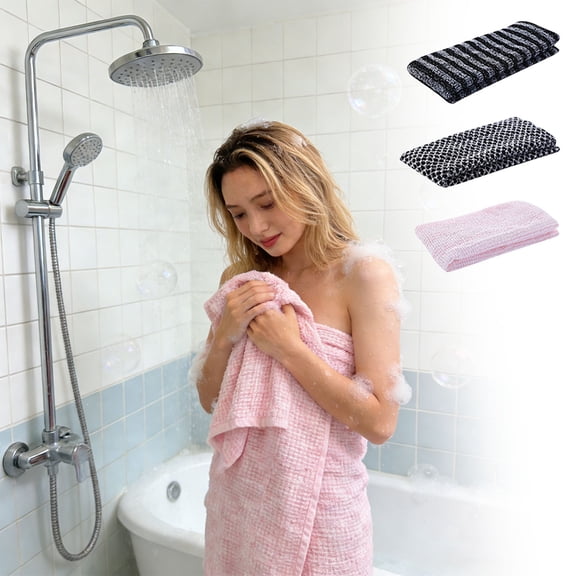 Ufehgfjh Bath Scrubber Bath Scrubber for Body Double Sided Exfoliating Bath Towel Strong Back Rubbing Long Strip of Mud Back Pulling Bath Towel for Home Use Random Shipment