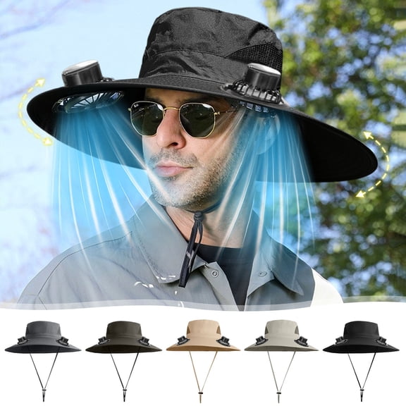Ufehgfjh Fan Hat Sun Hat Summer Fisherman Hat Solar USB Charging -Purpose Fan Hat Men's Strong Wind Charging Fan Wind-Resistant Simple Durable for Travel Vacation Commute Random Shipment