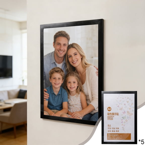Ufehgfjh Photo Frames Picture Frames A4 Black Magnetic Display Sticker Selfs Adhesive Removable Document Frame for Office Home and School Use Random Shipment
