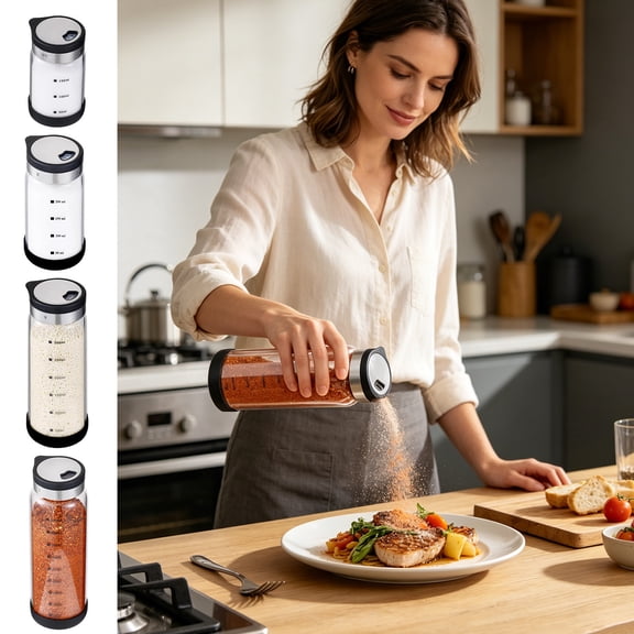 Ufehgfjh Spice Containers Spice Bottles Adjustable Pour Spice Shaker Bottle150ml Glass Pepper Dispenser with Rotatable Stainless Steel Lid Measuring Mark Seasoning Container for Kitchen