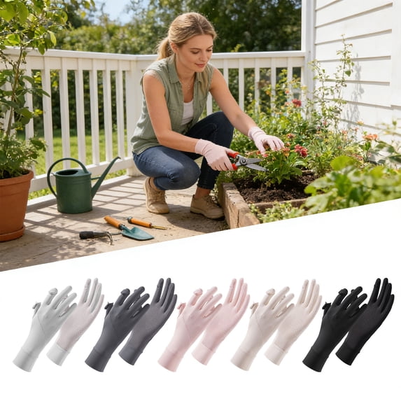 Ufehgfjh Sun Gloves UV Protection Gloves Ice Silk Sunscreen Gloves for Summer Breathable Thin Against Direct Sunlight Outdoor Driving Against Slipping Touch Screen