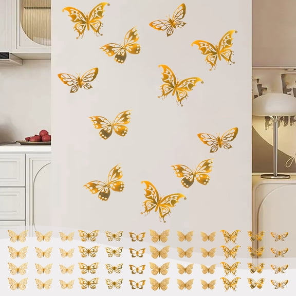 Ufehgfjh Wall Decals Wall Sticker Butterflys Wall Stickers - 12 Pieces Gold Butterflys Decorations Suitable for Birthdays and Party Celebrations Removable Stickers Random Shipment