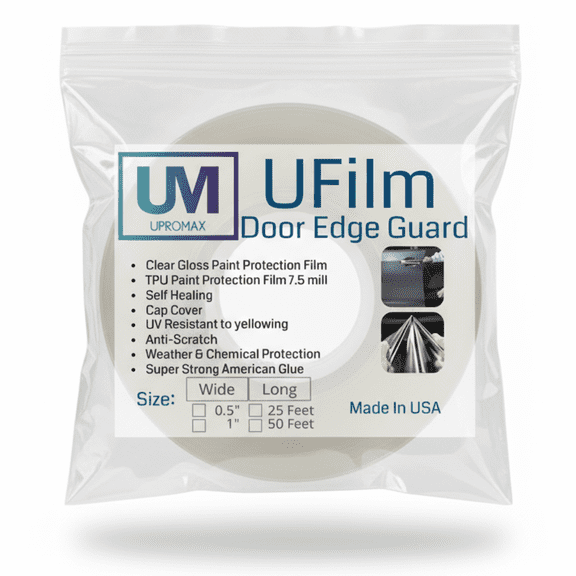 Ufilm Door Edge Protector PRE-Cut Guard Scratch Paint Protection Film with Strong American Glue Clear and Black Universal Car Truck (0.5 in x 25 ft)