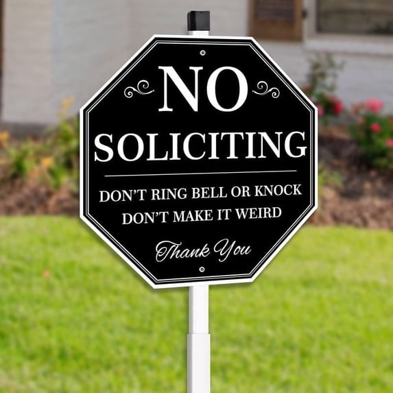 Uflashmi No Soliciting Yard Sign for House Yard with Stake, Metal, Black and White, 10 x 28 in