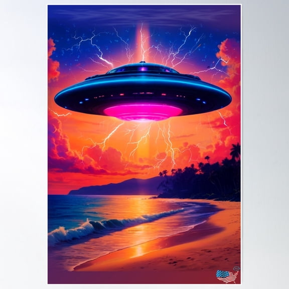 Ufo 2 Retro Poster Wall Art, Modern Wall Decor For Living Room Bedroom, 24x36 UNFRAMED