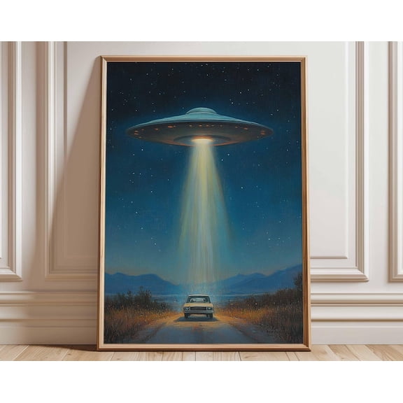 Ufo Abduction Alien Spaceship Night Sky Wall Art Print, Unframed Paper Poster 8x10in