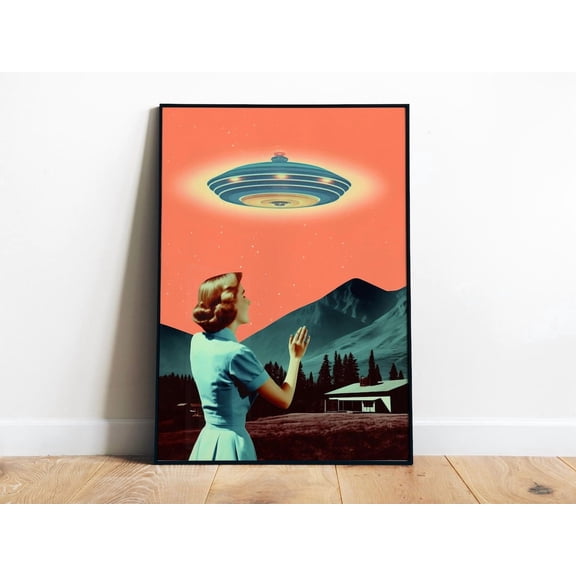 Ufo Abduction Art Alien Art Print Ufo Wall Decor Vintage Sci Fi Poster Retro Scifi Art Print 50S Wall Art Flying Saucer Art Wall Art, Modern Wall Decor, 12x18 UNFRAMED