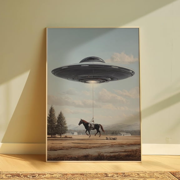 Ufo Abduction Print, Surreal Western Landscape, Unframed Paper Poster 8x10in