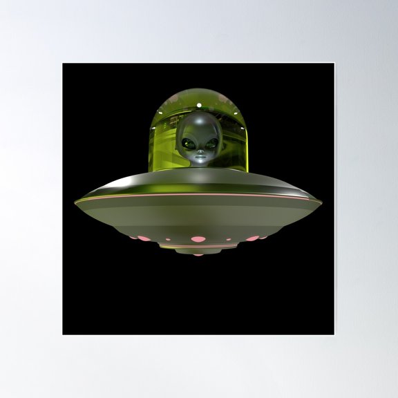 Ufo Alien (Lime) Poster Wall Art, Modern Wall Decor For Living Room Bedroom, 24x24 UNFRAMED