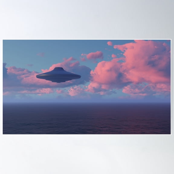 Ufo Alien Spacecraft In The Clouds Poster Wall Art, Modern Wall Decor For Living Room Bedroom, 8x12 UNFRAMED