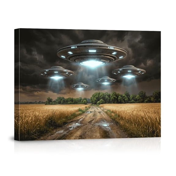 Ufo Alien Spaceship Art Wall Art Flying Saucer Sci-Fi Home Decor For Living Room Extraterrestrial Art Ufo Sighting Wall Art, Unframed Paper Print