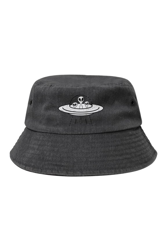 Ufo Aliens Washed Bucket Hat For Men Women Denim Bucket Hat Sun Hat Cowboy Fishing Beach Hat