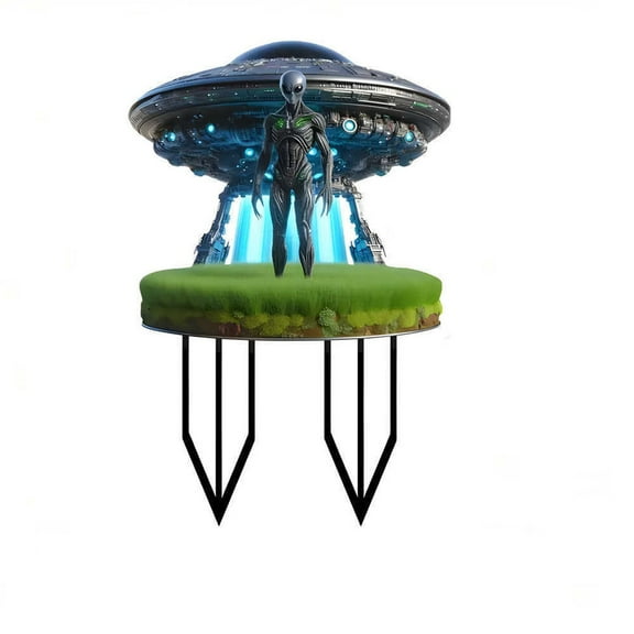 Ufo And Alien Garden Indoor Outdoor Acrylic Decoration Waterproof Ground Stake With Cardboard 8X6Inch