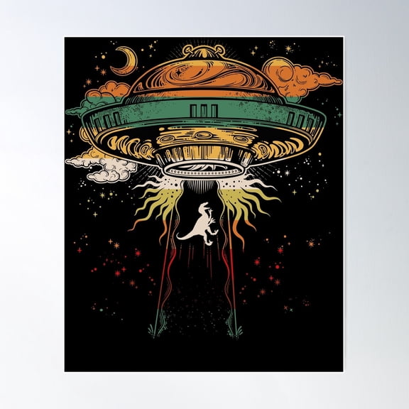 Ufo Dinosaur Poster Wall Art, Modern Wall Decor For Living Room Bedroom, 24x36 UNFRAMED