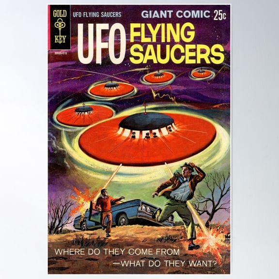 Ufo Flying Saucers Retro Comic Cover - Vintage Art From 1968 Poster Wall Art, Modern Wall Decor For Living Room Bedroom, 8x12 UNFRAMED