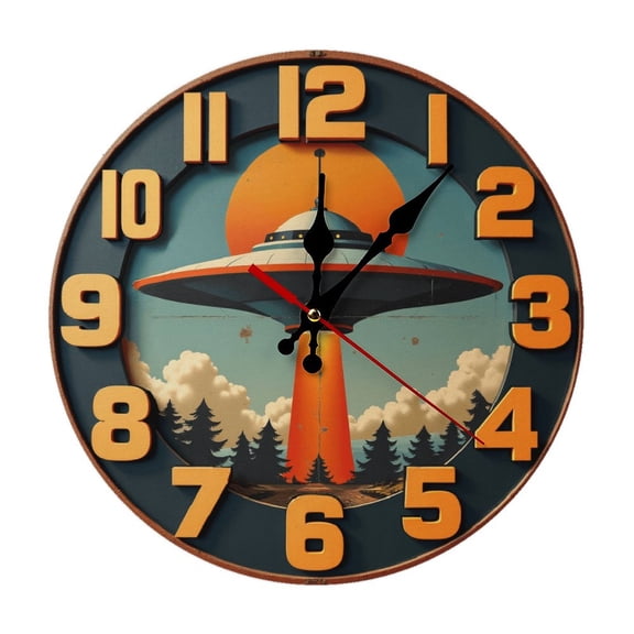 Ufo Flying Wall Clock 10 Inch Silent Non Ticking Round Clock Decoration for Living Room Kitchen Bedroom Bathroom Office Classroom