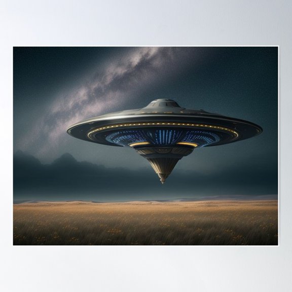 Ufo Hovering Over Grass Field Poster Wall Art, Modern Wall Decor For Living Room Bedroom, 12x18 UNFRAMED