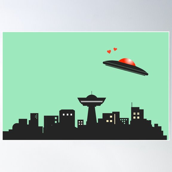 Ufo In Love Poster Wall Art, Modern Wall Decor For Living Room Bedroom, 8x12 UNFRAMED