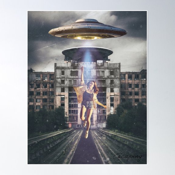 Ufo In The City Poster Poster Wall Art, Modern Wall Decor For Living Room Bedroom, 24x36 UNFRAMED